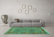 Machine Washable Southwestern Turquoise Country Area Rugs in a Living Room,, wshcon1689turq