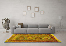 Machine Washable Southwestern Yellow Country Rug in a Living Room, wshcon1689yw