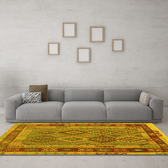 Machine Washable Southwestern Yellow Country Rug in a Living Room, wshcon1689yw