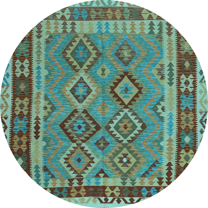 Round Machine Washable Southwestern Light Blue Country Rug, wshcon1689lblu