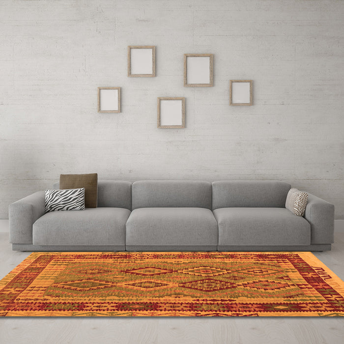 Machine Washable Southwestern Orange Country Area Rugs in a Living Room, wshcon1689org