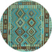 Round Southwestern Light Blue Country Rug, con1689lblu