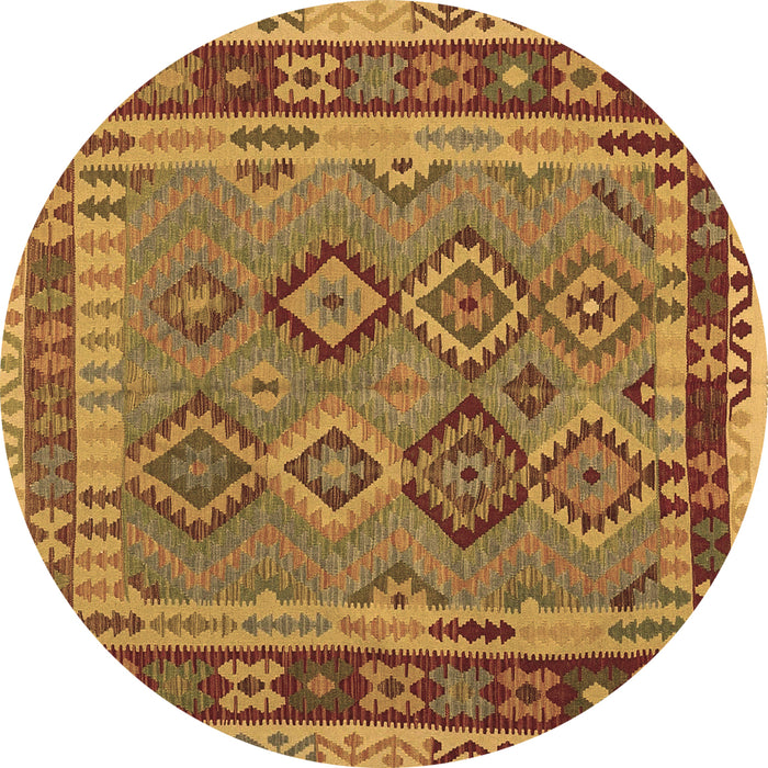 Round Machine Washable Southwestern Brown Country Rug, wshcon1689brn