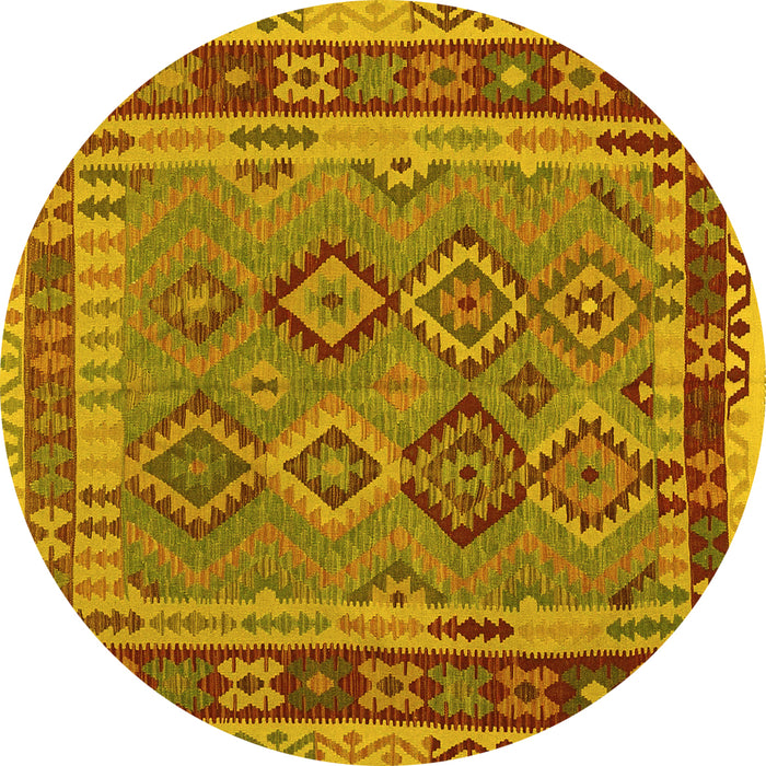 Round Machine Washable Southwestern Yellow Country Rug, wshcon1689yw