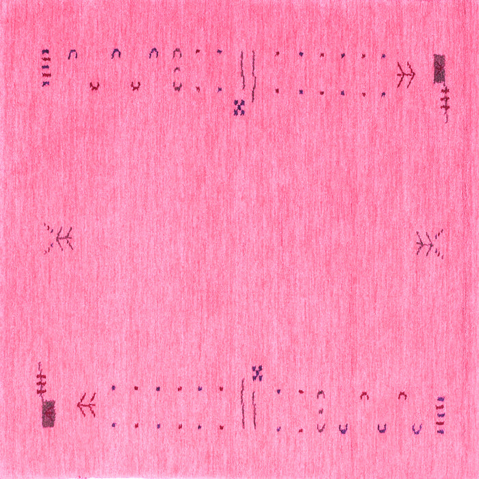 Square Machine Washable Abstract Pink Contemporary Rug, wshcon168pnk