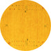 Round Machine Washable Abstract Yellow Contemporary Rug, wshcon168yw