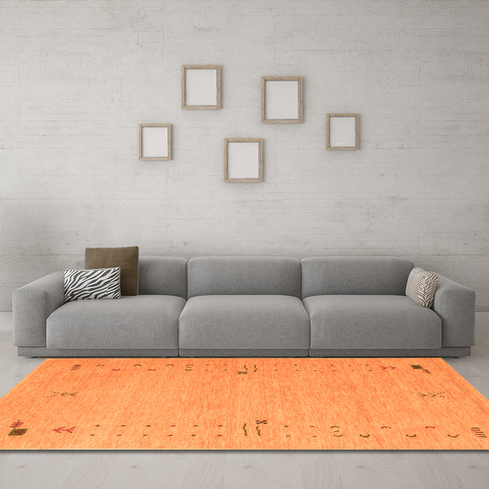 Machine Washable Abstract Orange Contemporary Area Rugs in a Living Room, wshcon168org