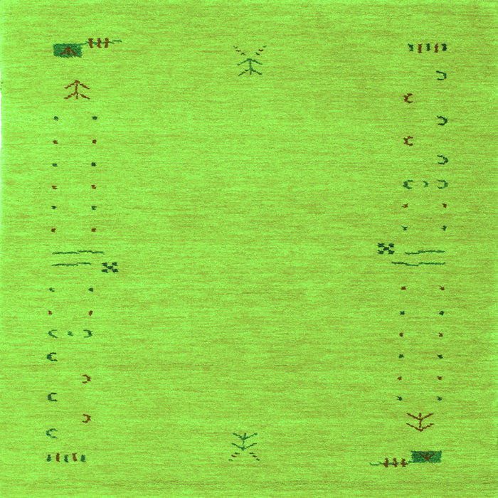 Round Machine Washable Abstract Green Contemporary Area Rugs, wshcon168grn