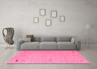 Machine Washable Abstract Pink Contemporary Rug, wshcon168pnk