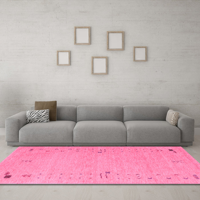 Machine Washable Abstract Pink Contemporary Rug in a Living Room, wshcon168pnk