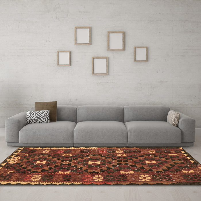 Machine Washable Oriental Brown Traditional Rug in a Living Room,, wshcon1690brn