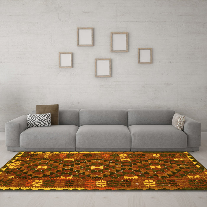 Machine Washable Oriental Yellow Traditional Rug in a Living Room, wshcon1690yw