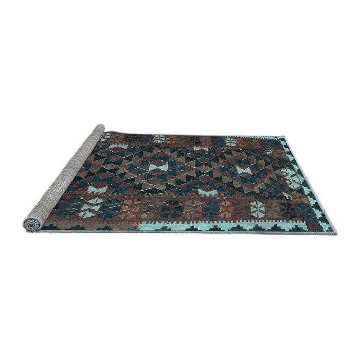 Sideview of Machine Washable Oriental Light Blue Traditional Rug, wshcon1690lblu