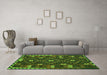 Machine Washable Oriental Green Traditional Area Rugs in a Living Room,, wshcon1690grn