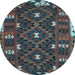 Round Machine Washable Oriental Light Blue Traditional Rug, wshcon1690lblu