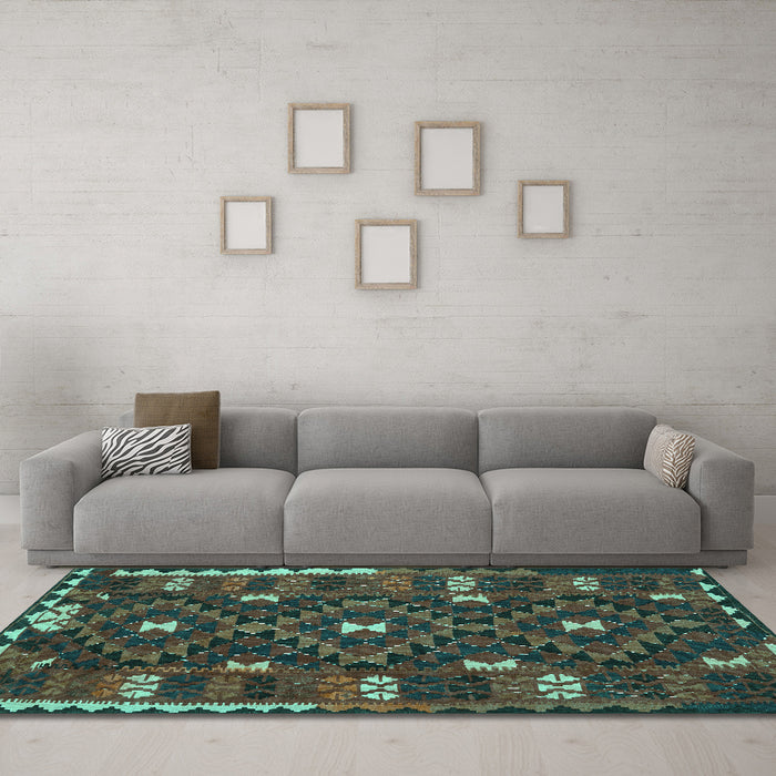 Machine Washable Oriental Turquoise Traditional Area Rugs in a Living Room,, wshcon1690turq
