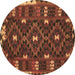 Round Machine Washable Oriental Brown Traditional Rug, wshcon1690brn