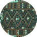 Round Machine Washable Oriental Turquoise Traditional Area Rugs, wshcon1690turq