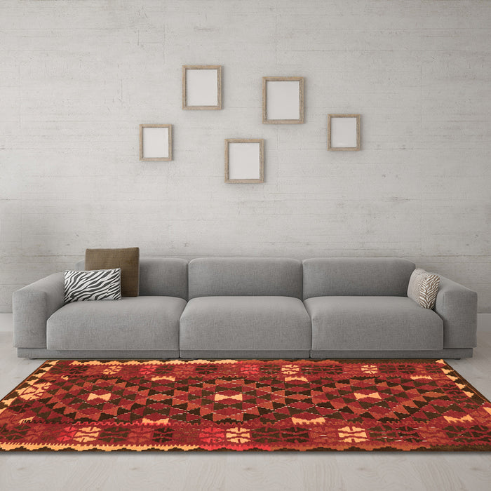 Machine Washable Oriental Orange Traditional Area Rugs in a Living Room, wshcon1690org
