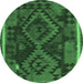 Round Machine Washable Oriental Emerald Green Traditional Area Rugs, wshcon1691emgrn