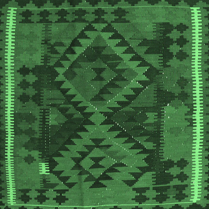 Square Machine Washable Oriental Emerald Green Traditional Area Rugs, wshcon1691emgrn