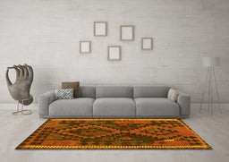 Machine Washable Oriental Yellow Traditional Rug in a Living Room, wshcon1691yw
