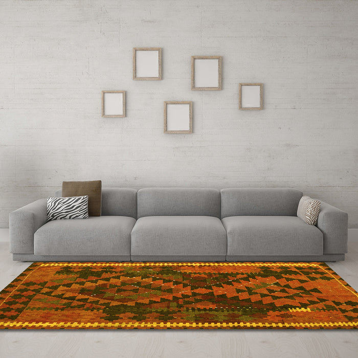 Machine Washable Oriental Yellow Traditional Rug in a Living Room, wshcon1691yw