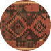 Round Oriental Brown Traditional Rug, con1691brn