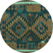 Round Oriental Turquoise Traditional Rug, con1691turq