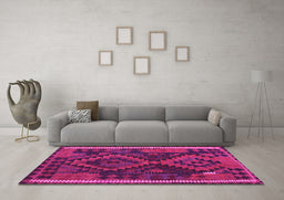 Machine Washable Oriental Pink Traditional Rug in a Living Room, wshcon1691pnk