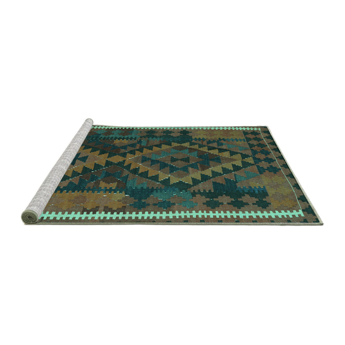 Sideview of Machine Washable Oriental Turquoise Traditional Area Rugs, wshcon1691turq