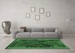 Machine Washable Oriental Emerald Green Traditional Area Rugs in a Living Room,, wshcon1691emgrn