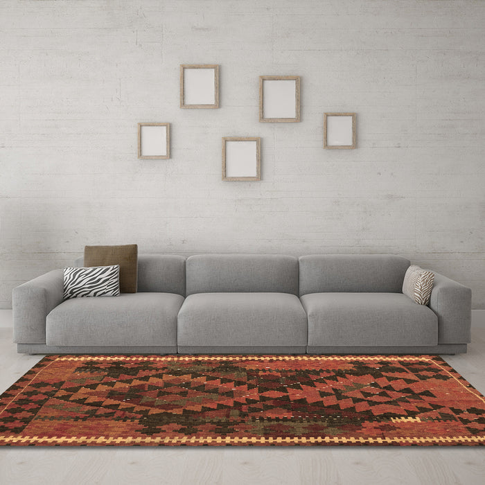 Machine Washable Oriental Brown Traditional Rug in a Living Room,, wshcon1691brn