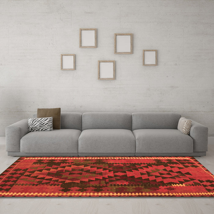 Machine Washable Oriental Orange Traditional Area Rugs in a Living Room, wshcon1691org
