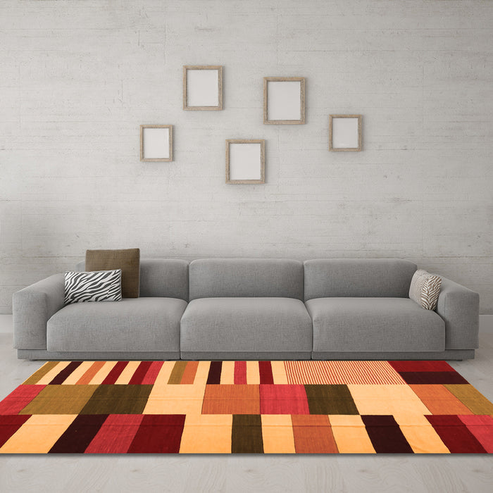 Machine Washable Abstract Orange Contemporary Area Rugs in a Living Room, wshcon1692org