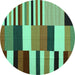 Round Machine Washable Abstract Turquoise Contemporary Area Rugs, wshcon1692turq