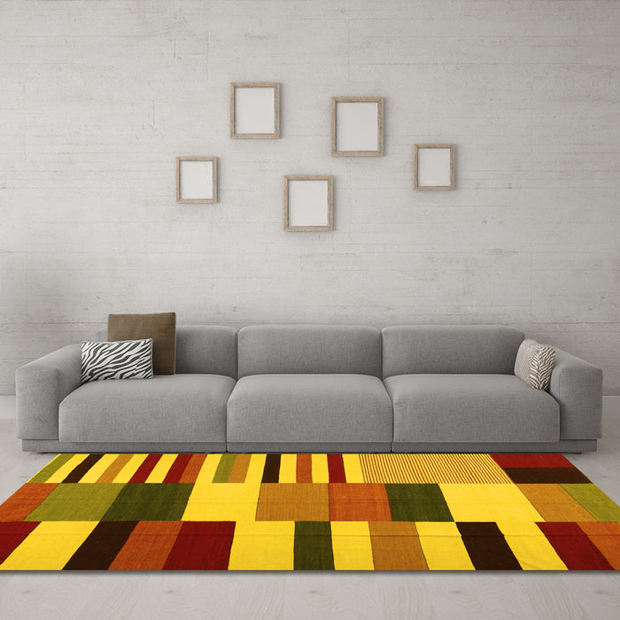 Machine Washable Abstract Yellow Contemporary Rug in a Living Room, wshcon1692yw