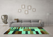 Machine Washable Abstract Turquoise Contemporary Area Rugs in a Living Room,, wshcon1692turq