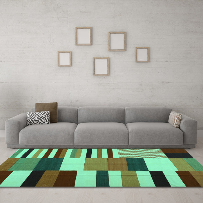 Machine Washable Abstract Turquoise Contemporary Area Rugs in a Living Room,, wshcon1692turq