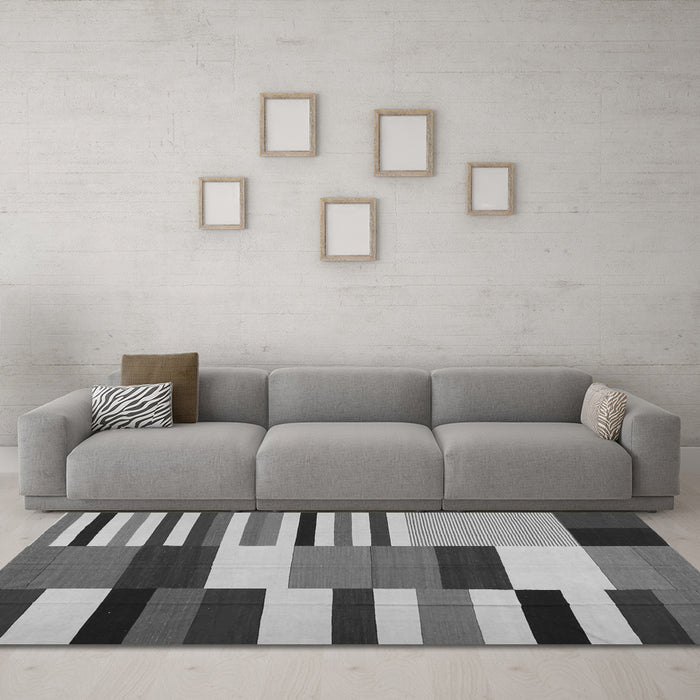 Machine Washable Abstract Gray Contemporary Rug in a Living Room,, wshcon1692gry