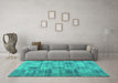 Machine Washable Abstract Turquoise Contemporary Area Rugs in a Living Room,, wshcon1693turq