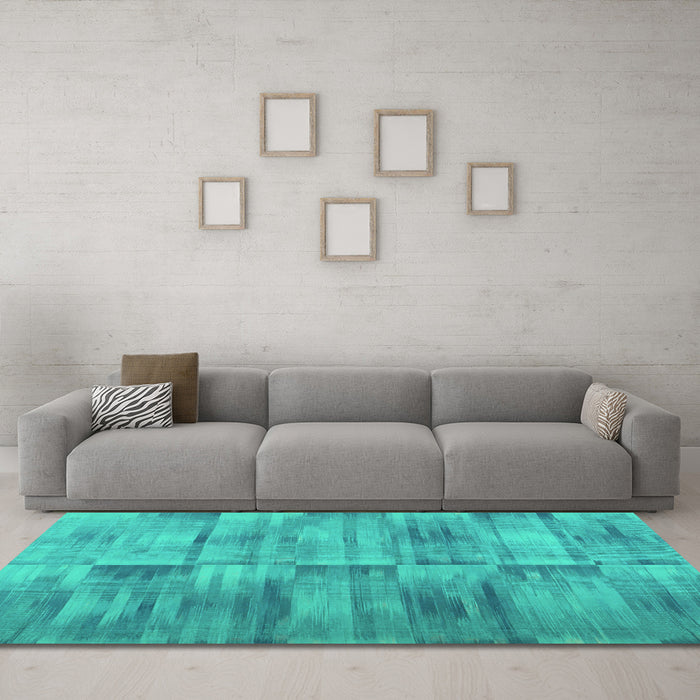 Machine Washable Abstract Turquoise Contemporary Area Rugs in a Living Room,, wshcon1693turq