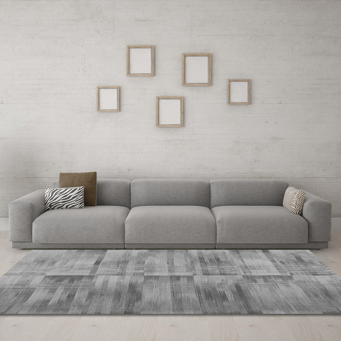 Machine Washable Abstract Gray Contemporary Rug in a Living Room,, wshcon1693gry