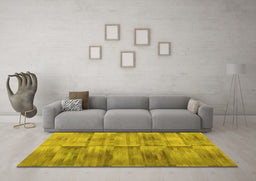 Machine Washable Abstract Yellow Contemporary Rug in a Living Room, wshcon1693yw