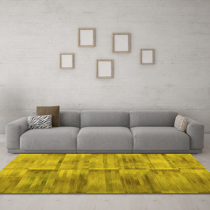 Machine Washable Abstract Yellow Contemporary Rug in a Living Room, wshcon1693yw