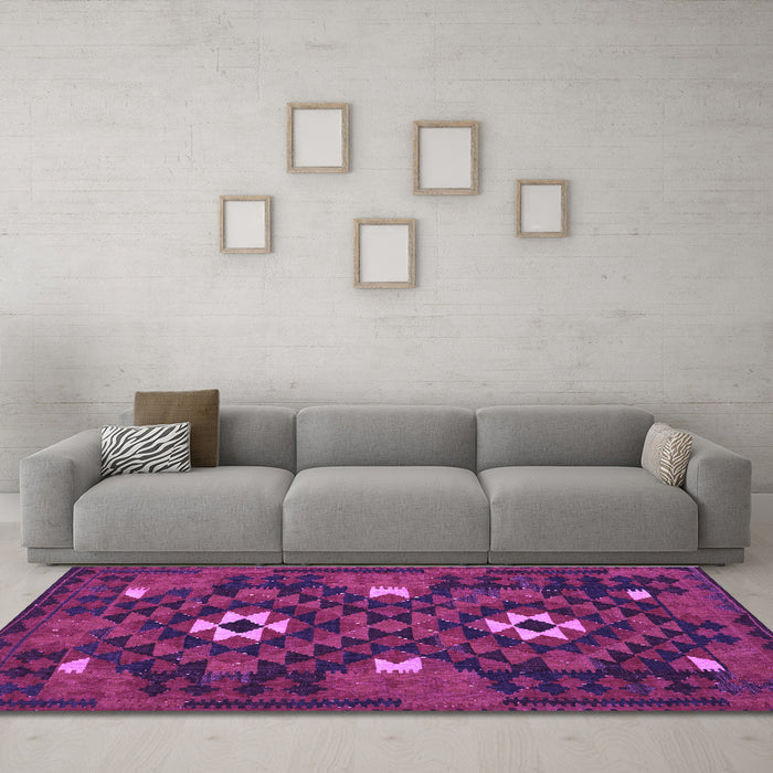 Machine Washable Oriental Purple Traditional Area Rugs in a Living Room, wshcon1694pur