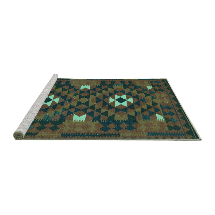 Sideview of Machine Washable Oriental Turquoise Traditional Area Rugs, wshcon1694turq