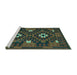 Sideview of Machine Washable Oriental Turquoise Traditional Area Rugs, wshcon1694turq