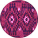 Round Machine Washable Oriental Pink Traditional Rug, wshcon1694pnk