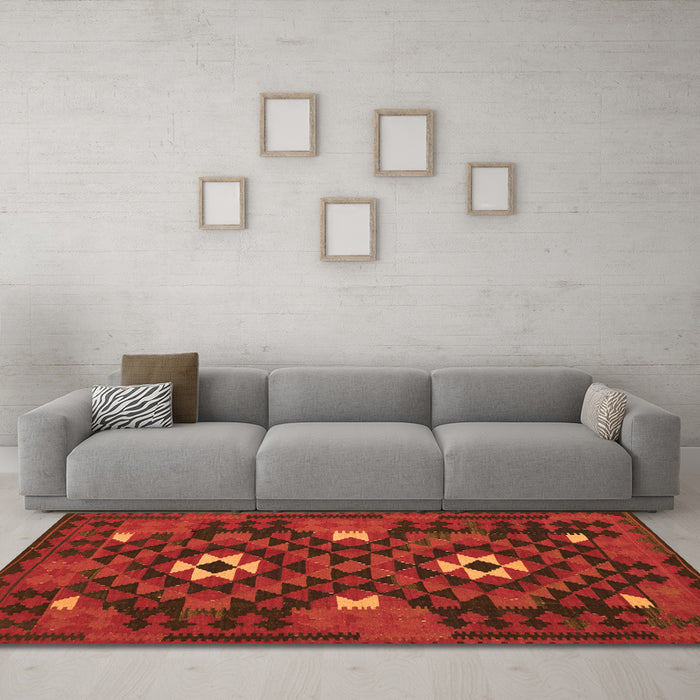 Machine Washable Oriental Orange Traditional Area Rugs in a Living Room, wshcon1694org